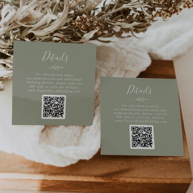 Minimal Leaf | Sage Green QR Code Wedding Details Enclosure Card (Creator Uploaded)