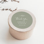 Minimal Leaf | Sage Green Thank You Favour Sticker<br><div class="desc">These minimal leaf sage green thank you wedding favour stickers are perfect for a boho wedding reception. The design features a simple greenery leaf silhouette in a dusty green colour with minimalist mountain boho style. Personalise the sticker labels with your names, the event (if applicable), and the date. These stickers...</div>