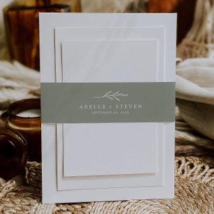 Minimal Leaf Sage Green Wedding Invitation Belly Band