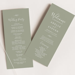 Minimal Leaf Sage Green Wedding Program Programme