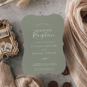 Minimal Leaf Sage Green Wedding Reception Invitation