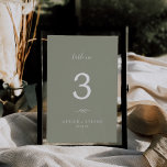 Minimal Leaf | Sage Green Wedding Table Number<br><div class="desc">This minimal leaf sage green wedding table number is perfect for a boho wedding. The design features a simple greenery leaf silhouette in a dusty green colour with minimalist mountain boho style. The card prints on the front and back (double-sided). Items are printed exactly as they appear on your screen...</div>