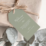 Minimal Leaf | Sage Green Wedding Welcome Gift Tags<br><div class="desc">These minimal leaf sage green wedding welcome gift tags are perfect for a boho wedding. The design features a simple greenery leaf silhouette in a dusty green colour with minimalist mountain boho style. Personalise the tags with the location of your wedding, a short welcome note, your names, and wedding date....</div>