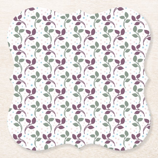 Minimal Leaf Seamless Pattern | Elegant Botanical  Paper Coaster (Front)