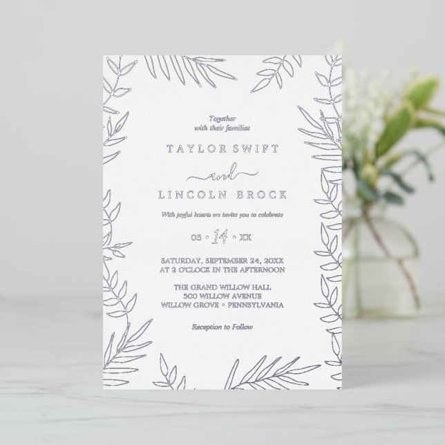 Minimal Leaf | Silver Foil Frame Wedding  (Standing Front)