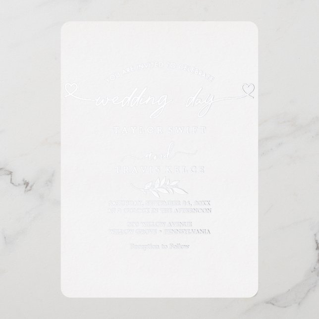 Minimal Leaf | Silver Foil "The Wedding Of"  (Front)