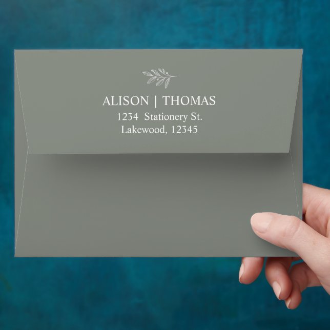 Minimal Leaf Simple Sage Green and White  Envelope (Hand)