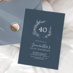 Minimal Leaf | Slate Blue 40th Birthday Invitation<br><div class="desc">This minimal leaf slate blue 40th birthday invitation is perfect for an elegant birthday party. The design features a simple greenery silhouette in a dark grey blue with classic minimalist style.</div>