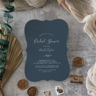 Minimal Leaf   Slate Blue Bridal Shower Invitation