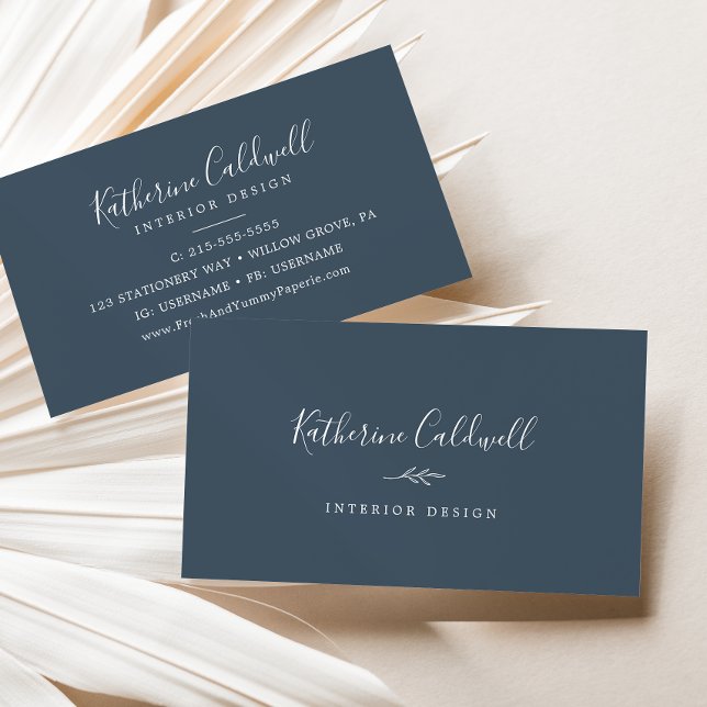 Minimal Leaf | Slate Blue Business Card (Creator Uploaded)