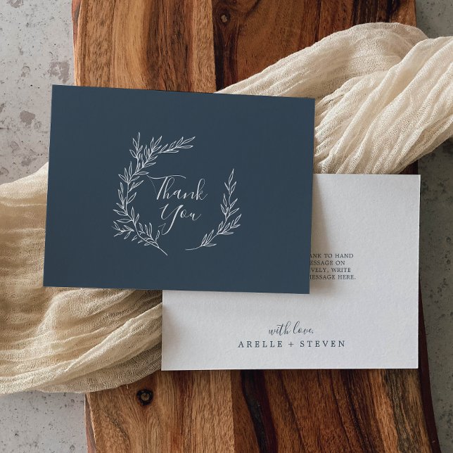 Minimal Leaf | Slate Blue Flat Thank You Card (Creator Uploaded)