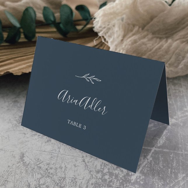 Minimal Leaf | Slate Blue Guest Name Place Cards (Creator Uploaded)