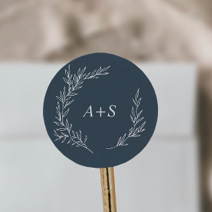 Minimal Leaf   Slate Blue Monogram Envelope Seals