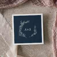 Minimal Leaf | Slate Blue Monogram Wedding Napkins