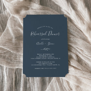 Minimal Leaf Slate Blue Rehearsal Dinner Invitation