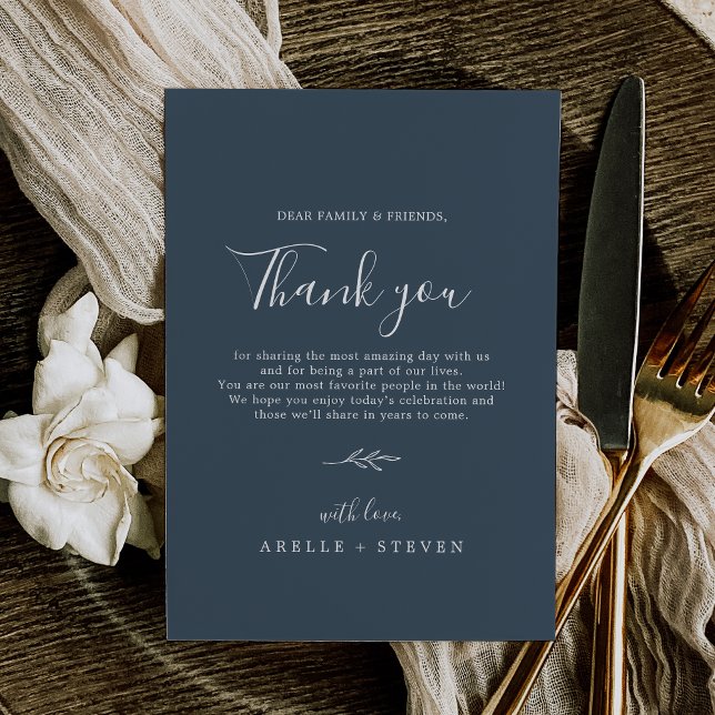 Minimal Leaf | Slate Blue Thank You Reception Card (Minimal Leaf | Slate Blue Thank You Reception Card)