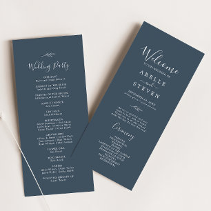 Minimal Leaf   Slate Blue Wedding Program Programme