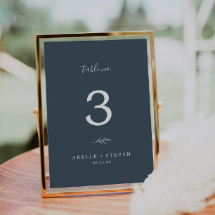 Minimal Leaf   Slate Blue Wedding Table Number