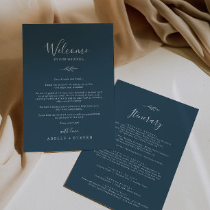 Minimal Leaf Slate Blue Welcome Letter & Itinerary