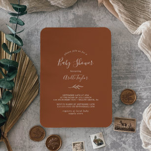 Minimal Leaf Terracotta Baby Shower Invitation