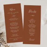 Minimal Leaf | Terracotta Dinner and Drinks Menu<br><div class="desc">This minimal leaf terracotta dinner and drinks menu card is perfect for a boho wedding. The design features a simple greenery leaf silhouette in earthy burnt orange with minimalist desert bohemian style. This menu features the dinner menu on one side and the drinks menu on the back. It can be...</div>