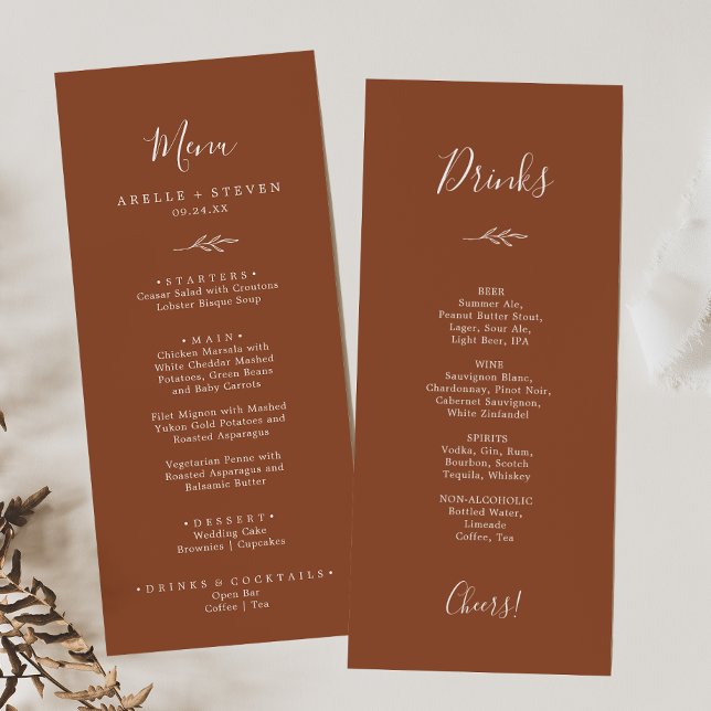 Minimal Leaf | Terracotta Dinner and Drinks Menu (Creator Uploaded)
