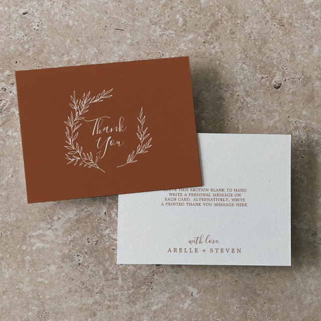 Minimal Leaf | Terracotta Flat Thank You Card (Creator Uploaded)