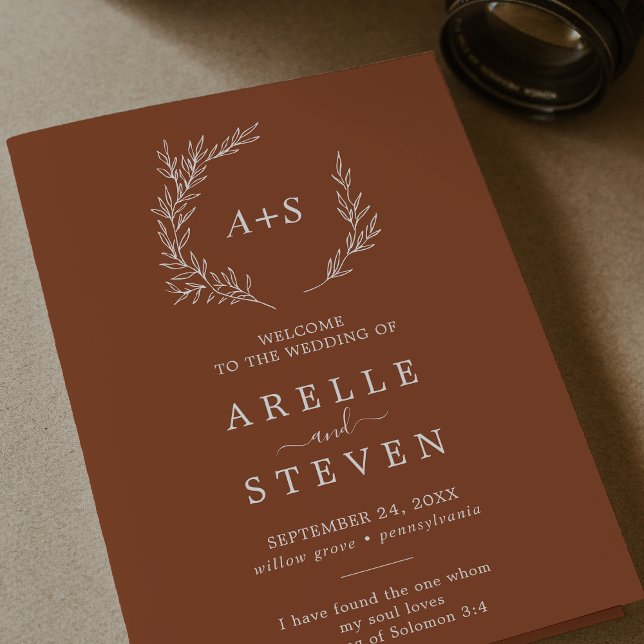 Minimal Leaf | Terracotta Folded Wedding Programme (Creator Uploaded)