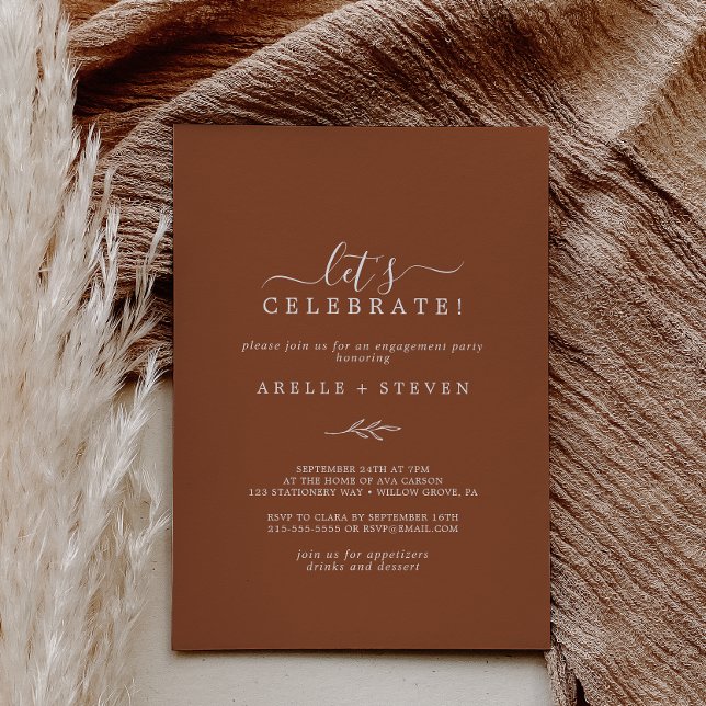 Minimal Leaf | Terracotta Let's Celebrate Invitation (Creator Uploaded)