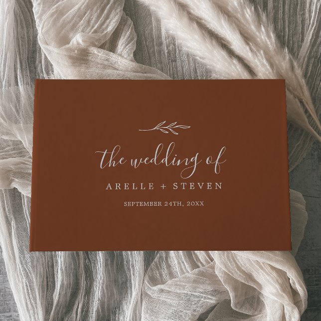 Minimal Leaf | Terracotta Monogram Back Wedding Guest Book (Creator Uploaded)
