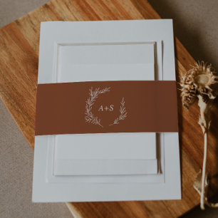 Minimal Leaf   Terracotta Monogram Wedding Invitation Belly Band