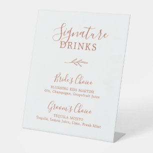 Minimal Leaf   Terracotta Orange Signature Drinks  Pedestal Sign