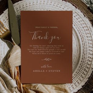 Minimal Leaf   Terracotta Thank You Reception Card