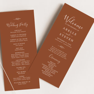 Minimal Leaf   Terracotta Wedding Program Programme
