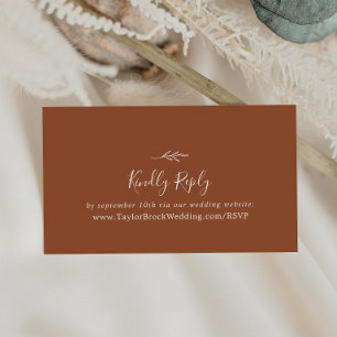 Minimal Leaf   Terracotta Wedding Website RSVP Enclosure Card