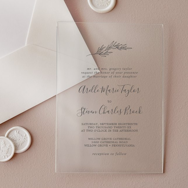 Minimal Leaf Traditional Simple Greenery Wedding Acrylic Invitations (Minimal Leaf Traditional Simple Greenery Wedding Acrylic Invitations)