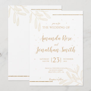 Minimal leaves and glitter invitation