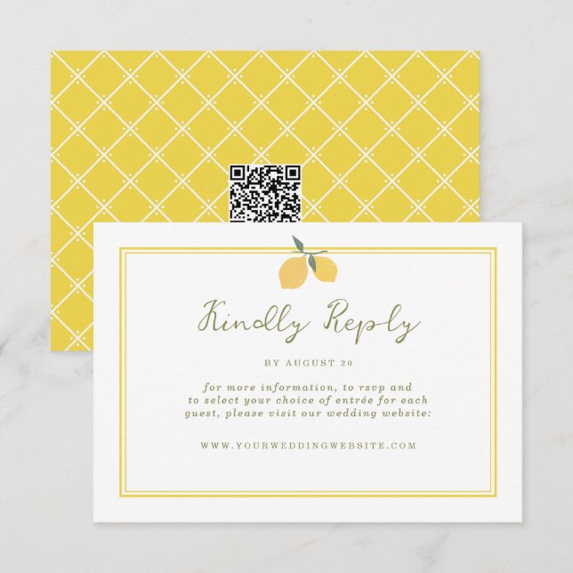 Minimal Lemon Amalfi Coast QR Code Wedding RSVP Enclosure Card (Front/Back)