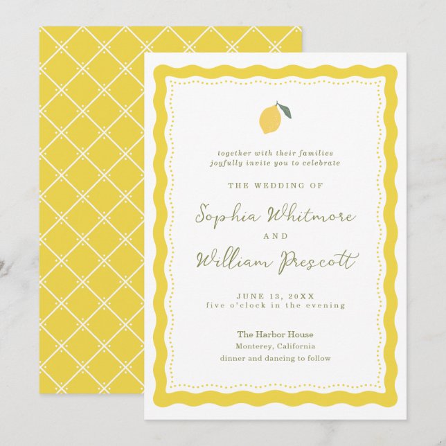 Minimal Lemon Amalfi Coast Wedding Invitation (Front/Back)