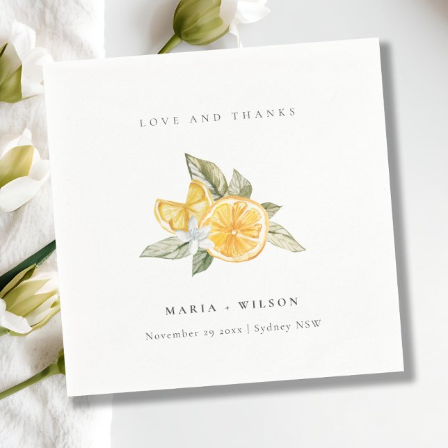 Minimal Lemon Botanical Boho Love Thanks Wedding Napkin (Creator Uploaded)