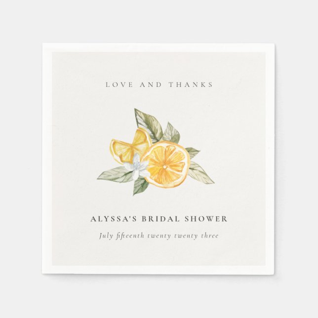 Minimal Lemon Botanical Boho Thanks Bridal Shower Napkin (Front)