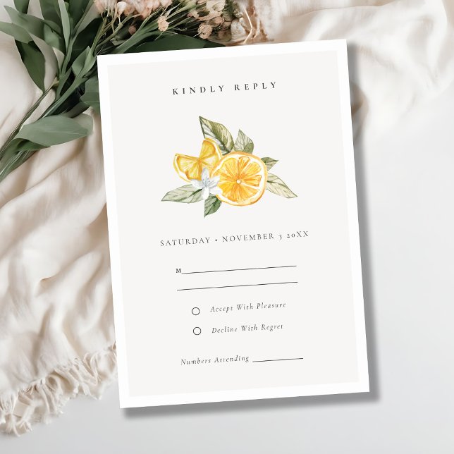 Minimal Lemon Botanical Boho Wedding RSVP Card (Creator Uploaded)