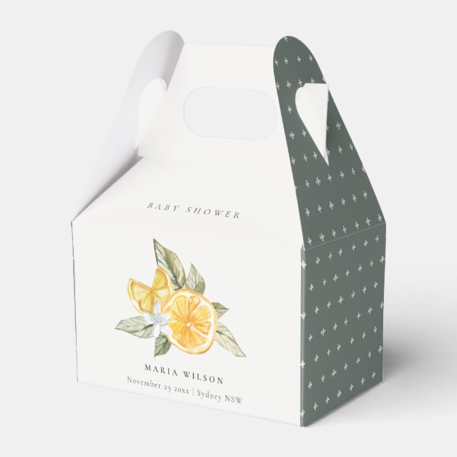 Minimal Lemon Botanical Leafy Boho Baby Shower Favour Box (Front Side)