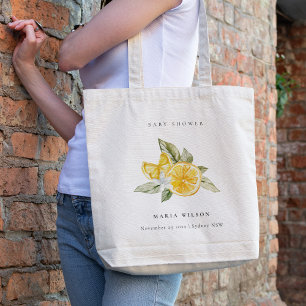 Minimal Lemon Botanical Leafy Boho Baby Shower Tote Bag