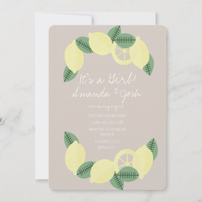 Minimal Lemon Citrus Vintage Girls Baby Shower Invitation (Front)