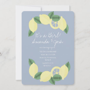 Minimal Lemon Citrus Vintage Girls Baby Shower Invitation