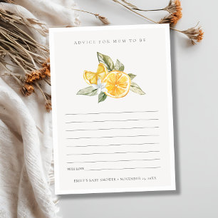 Minimal Lemon Fauna Advise For Mum Baby Shower Enclosure Card