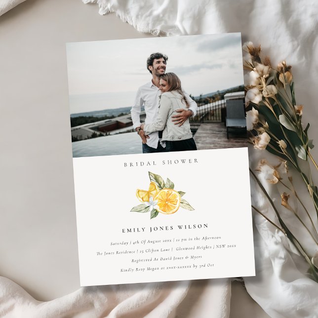 Minimal Lemon Fauna Photo Bridal Shower Invite (Creator Uploaded)