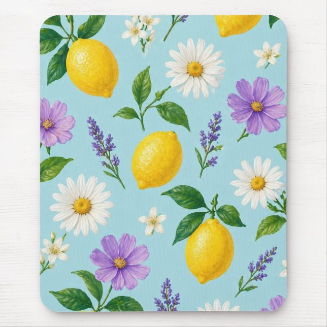 Minimal Lemon Floral  Mouse Mat (Front)