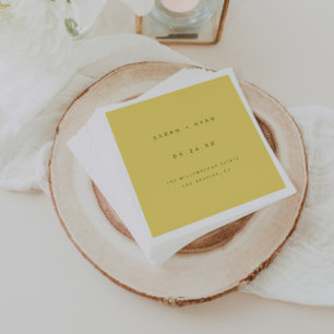 Minimal Lemon Yellow Wedding Bride Groom Names Napkin